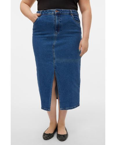 Vero Moda Veri Denim Midi Skirt - Blue