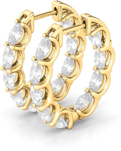 HauteCarat Oval Lab Created Diamond Inside Out 14k Gold Hoop Earrings - Metallic