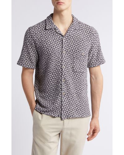 Percival Viscount Geometric Jacquard Knit Camp Shirt - Gray