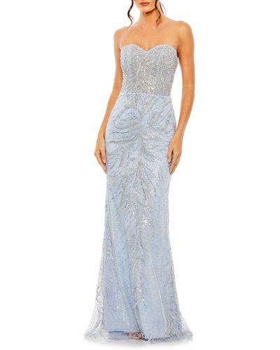 Mac Duggal Strapless Embellished Sequin Column Gown - Blue