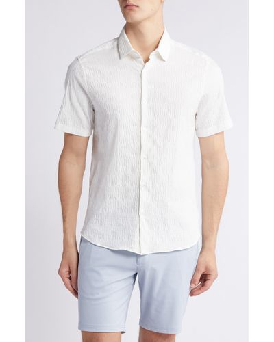 Robert Barakett Calyx Cotton Blend Jacquard Short Sleeve Button-up Shirt - White