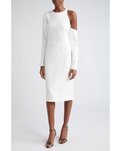 Tom Ford Single Cold Shoulder Long Sleeve Cady Dress - White