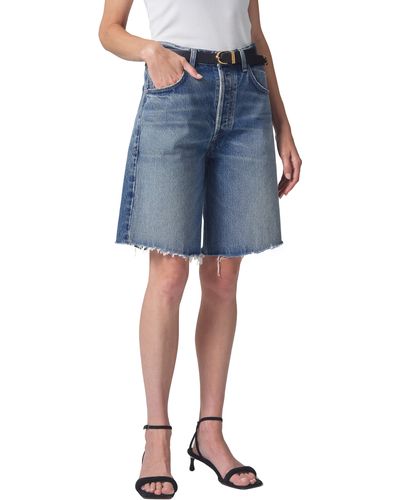 Citizens of Humanity Ayla Frayed High Waist baggy Long Denim Shorts - Blue