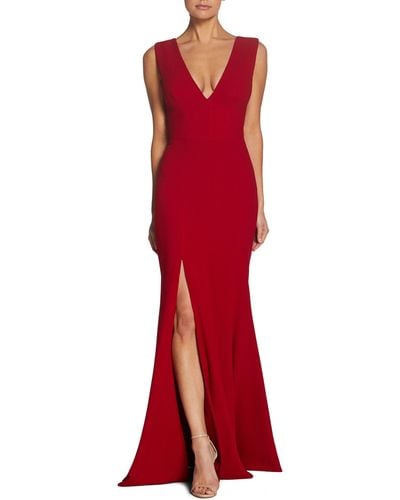 Dress the Population Sandra Plunge Crepe Trumpet Gown - Red