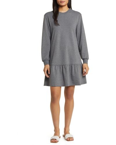 Caslon Caslon(r) Long Sleeve Drop Waist Sweatshirt Dress - Gray