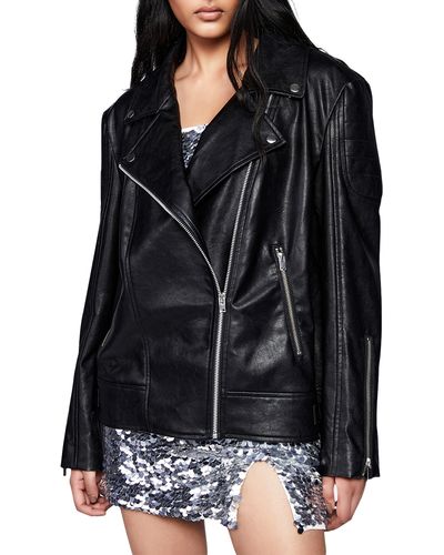 Bardot Oversize Faux Leather Biker Jacket - Black