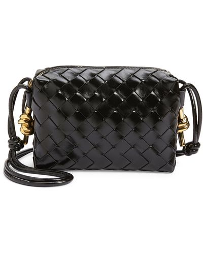 Bottega Veneta Mini Knot Detail Intrecciato Leather Crossbody Bag - Black