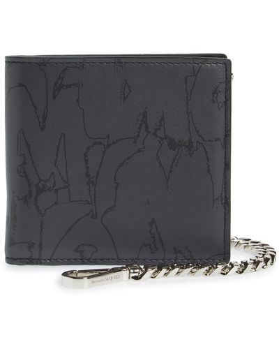 Alexander McQueen Graffiti Leather Bifold Chain Wallet - Black