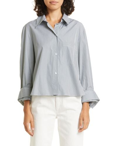 Twp Dude Stripe Crop Cotton Button-up Shirt - Gray