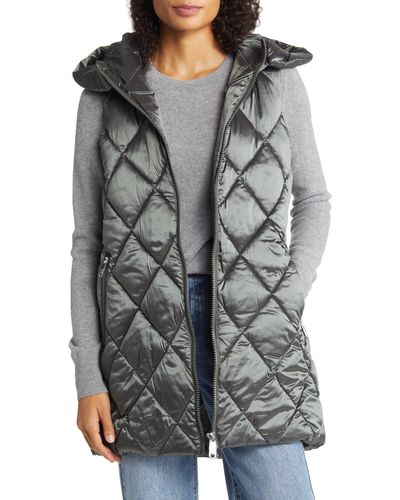 Sam Edelman Quilted Hooded Water Repellent Vest - Gray