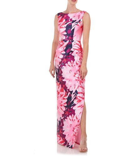 Kay Unger Nanette Floral Print Column Gown - Pink