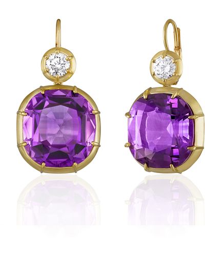 Mindi Mond Imperial Amethyst & Diamond Drop Earrings - Purple