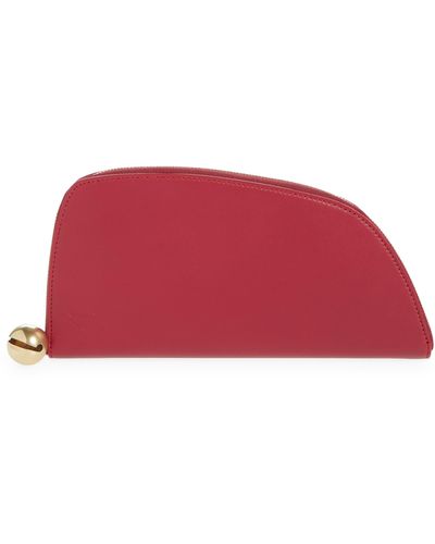 Burberry Large Shield Leather Zip Wallet - Red