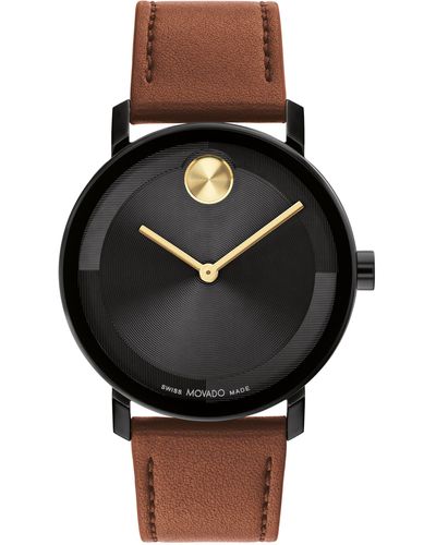 Movado Bold Evolution 2.0 Leather Strap Watch - Black