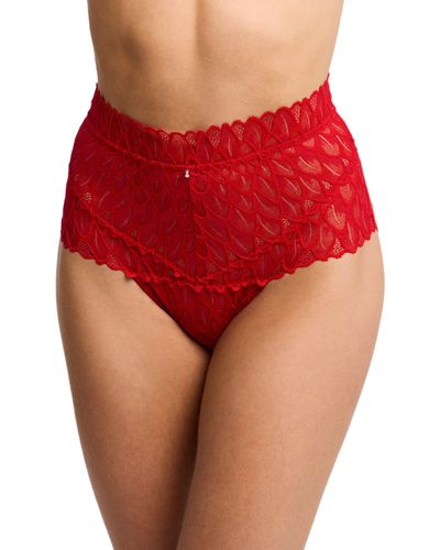 Montelle Intimates Lacey High Waist Lace Briefs - Red
