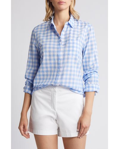 Caslon Caslon(r) Gingham Cotton Voile Button-up Shirt - Blue
