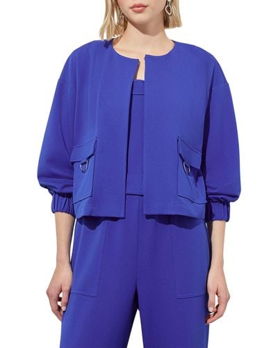 Ming Wang Relaxed Fit Crepe Jacket - Blue