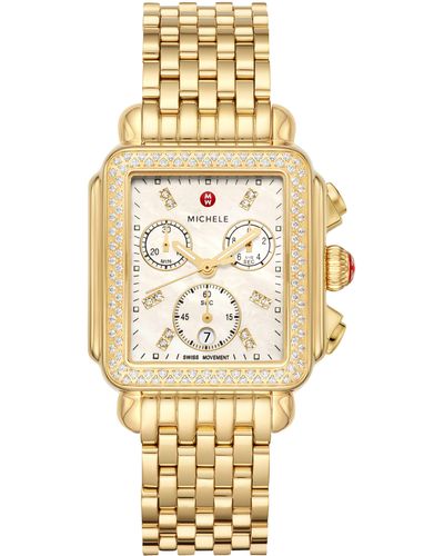 Michele Deco Diamond Chronograph Bracelet Watch - Metallic