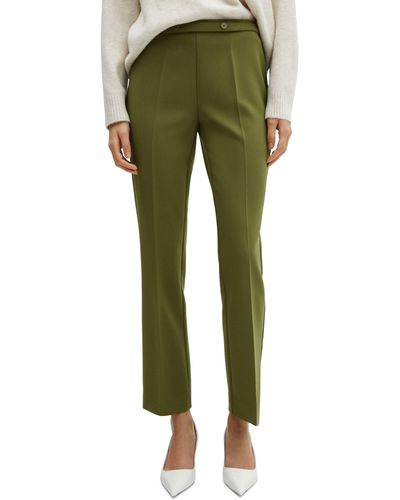 Mango Belted Straight Leg Ankle Pants - Green