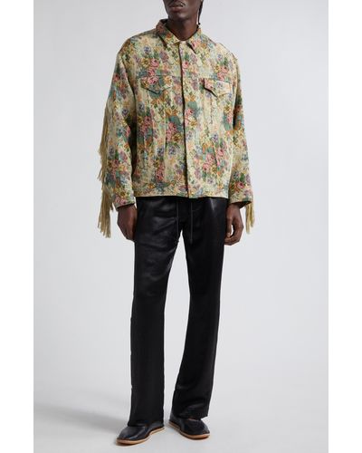 Song For The Mute Floral Oversize Tapestry Worker Jacket - Yellow