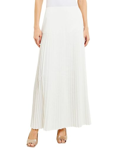 Misook Pleated Woven A-line Maxi Skirt - White