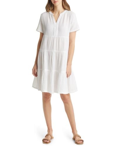 Beach Lunch Lounge Kris Double Weave Tiered Cotton Dress - White
