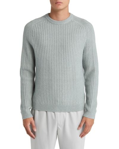 Reiss Millerson Textured Wool & Cotton Blend Crewneck Sweater - Gray
