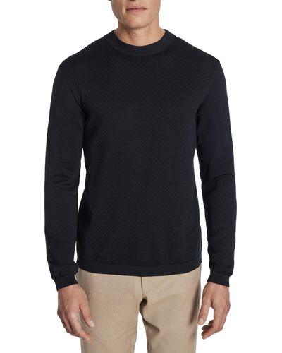 Jack Victor Bartholomew Geo Pattern Cotton & Silk Crewneck Sweater - Black