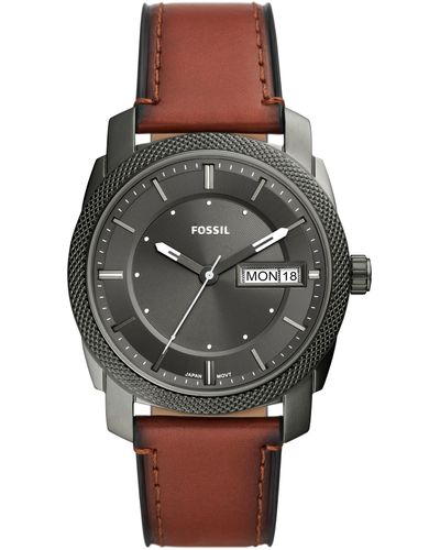 Fossil Machine Leather Strap Watch - Gray