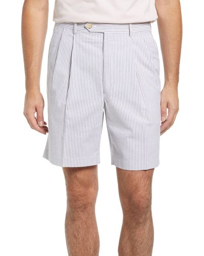 Berle Pleated Seersucker Shorts - White