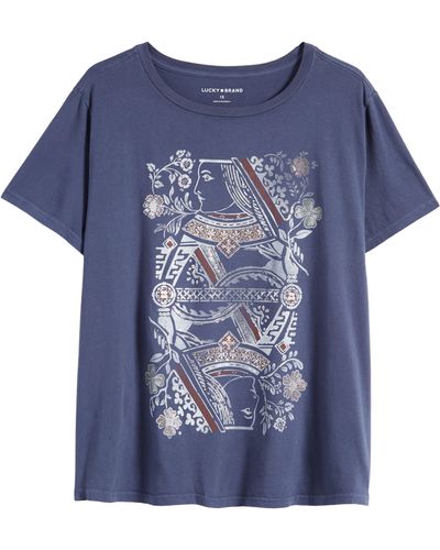 Lucky Brand Floral Queen Cotton Graphic T-shirt - Blue