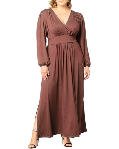 Kiyonna Kelsey Long Sleeve Maxi Dress - Brown