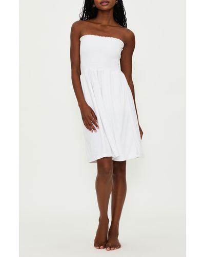 Beach Riot Lilee Strapless Smocked Cover-up Dress - White