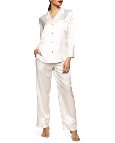 Petite Plume Silk Pajamas - White