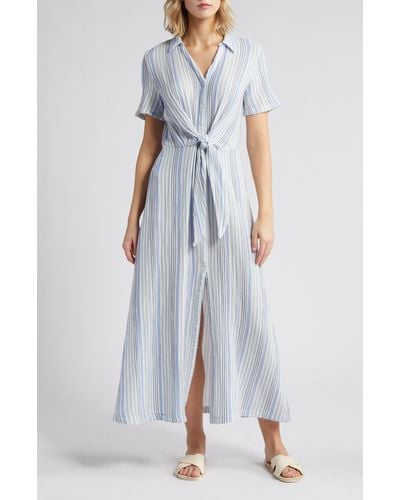 Caslon Caslon(r) Stripe Cotton Gauze Shirtdress - Blue