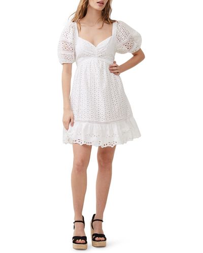 French Connection Alissa Broderie Anglaise Cotton Babydoll Dress - White