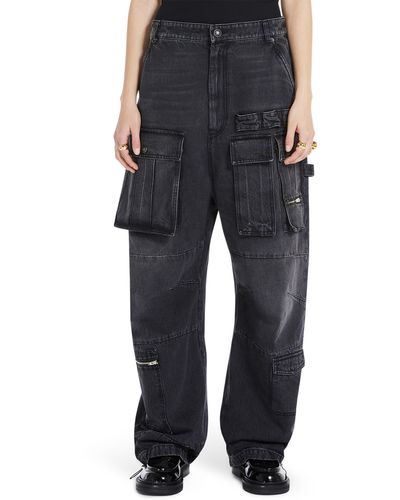 Sportmax Oversize Cotton Nonstretch Cargo Jeans - Black