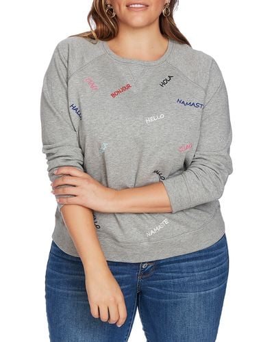 Court & Rowe Embroidered French Terry Sweatshirt - Gray