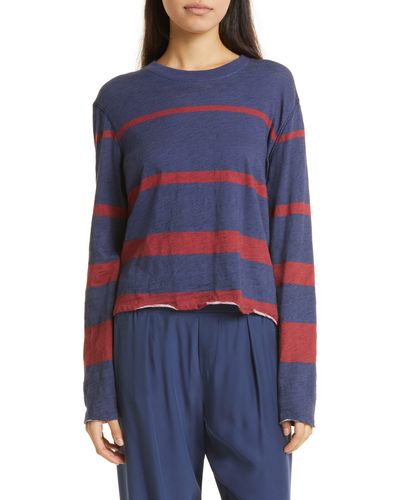 ATM Stripe Cotton Crewneck Sweater - Blue