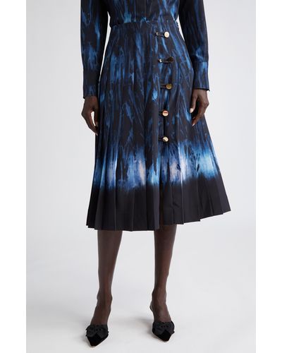 Altuzarra Tullius Pleated High Waist A-line Midi Skirt - Blue