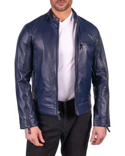 Comstock & Co. Leather Moto Jacket - Blue