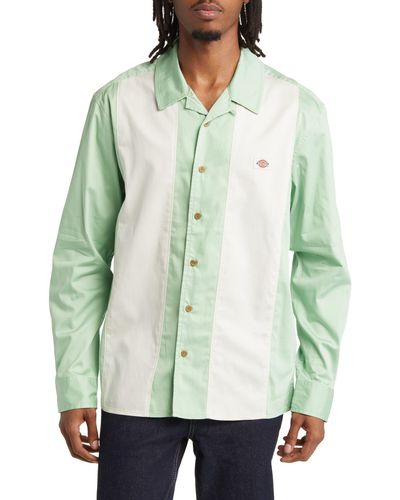 Dickies Westover Colorblock Stripe Cotton Button-up Shirt - Green