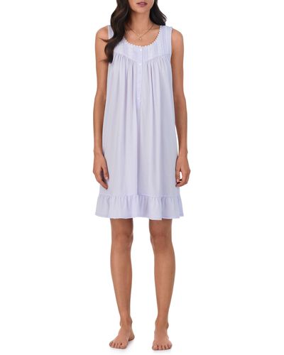 Eileen West Sleeveless Short Cotton & Modal Nightgown - White