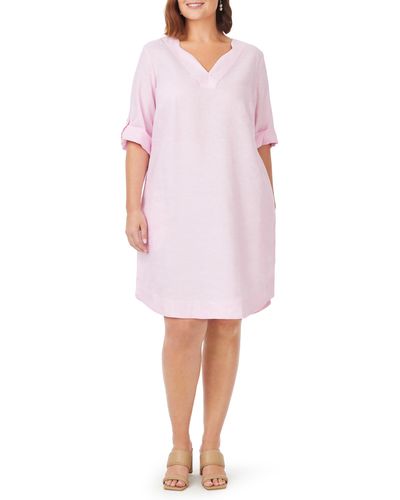 Foxcroft Harmony Roll-tab Sleeve Linen Shift Dress - Pink