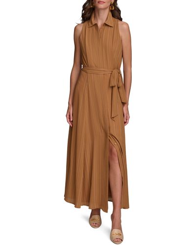 Donna Karan Stripe Sleeveless Maxi Shirtdress - Brown