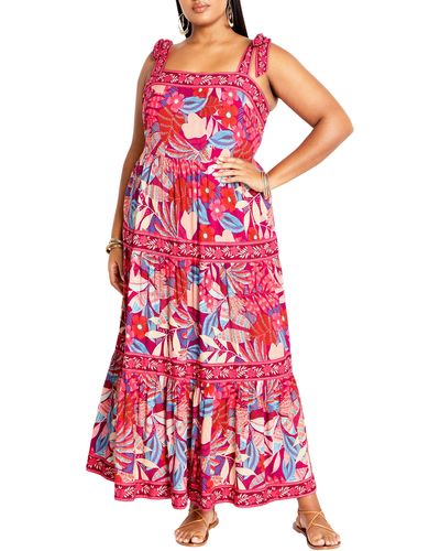 City Chic Paradiso Floral Maxi Sundress - Red