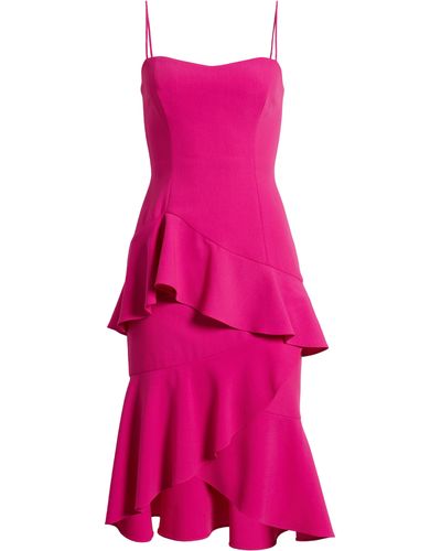 Black Halo Barbados Tiered Ruffle Midi Dress - Pink