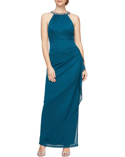Alex Evenings 8132966 Cascade Ruffle Long Dress - Blue