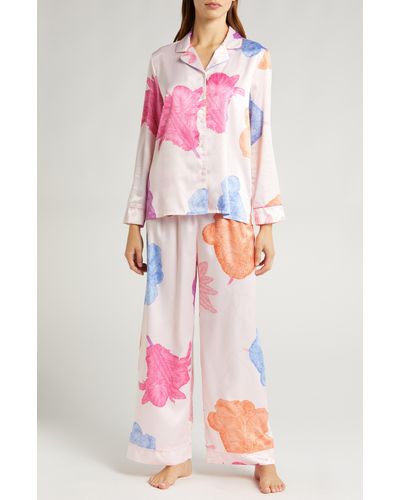 Felina Adrienne Print Satin Pajamas - Multicolor