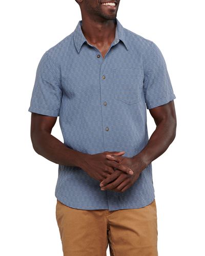 Toad & Co. Harris Stripe Short Sleeve Organic Cotton Button-up Shirt - Blue